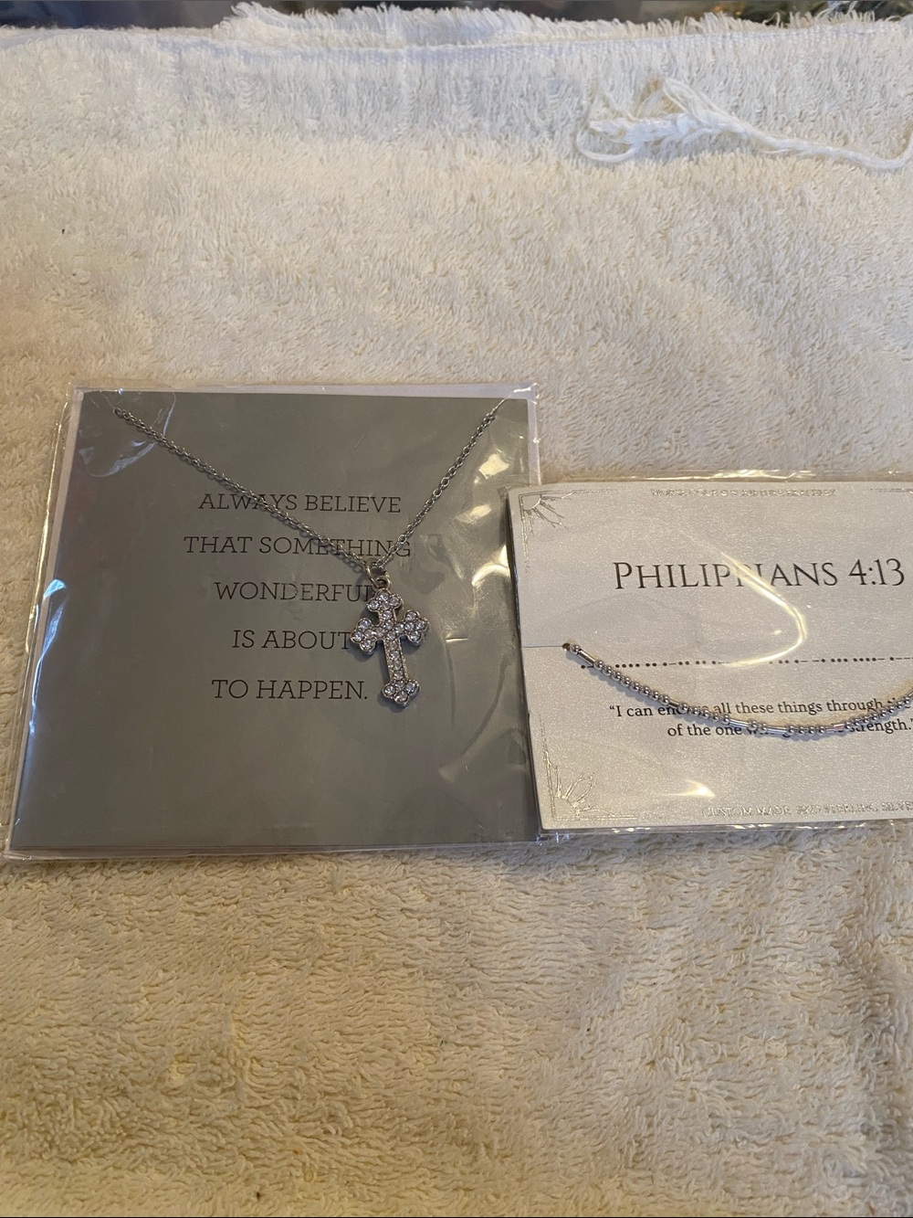 Silver Crystal Cross Necklace  and bracelet set Inspirational Jewelry